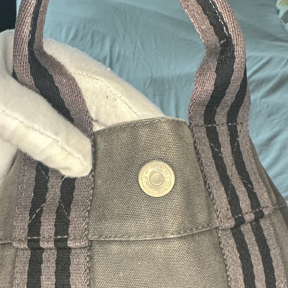 Hermès Authentic Herline PM Canvas Tote Bag - Grey - Picture 8 of 9